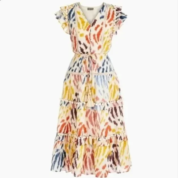 point sur flutter sleeve midi dress in printed cotton voile Embroidered Flutter Sleeve Cotton Blend Midi Dress (Women)